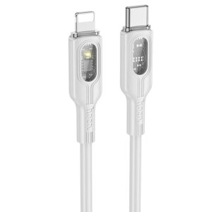 Дата кабель Hoco U120 Transparent explore intelligent power-off PD 27W Type-C to Lightning (1.2m)