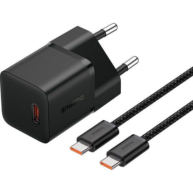 Мережевий зарядний пристрій Baseus GaN5 Fast Charger (mini) PD20W (1USB-C) + кабель Type-C to Type-C (P10110900113)