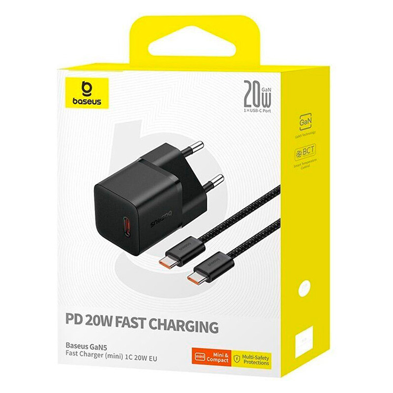 Мережевий зарядний пристрій Baseus GaN5 Fast Charger (mini) PD20W (1USB-C) + кабель Type-C to Type-C (P10110900113) - Зображення 4
