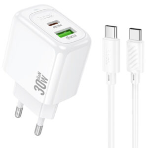 Мережевий зарядний пристрій Hoco CS55A Surplus PD30W+QC3.0 (1USB-A/1C) + кабель Type-C to Type-C