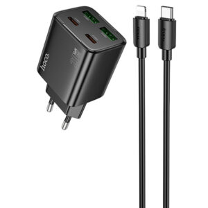 Мережевий зарядний пристрій Hoco N55 Fundador PD20W four-port (2USB-A/2C) + кабель Type-C to Lightning