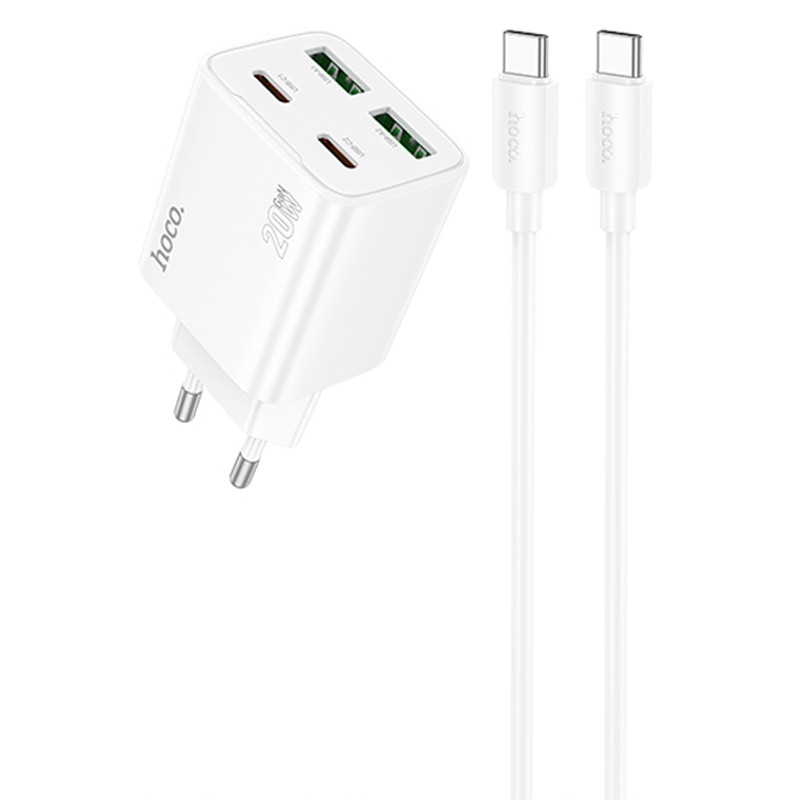 Мережевий зарядний пристрій Hoco N55 Fundador PD20W+QC3.0 (2USB-A/2C) + кабель Type-C to Type-C