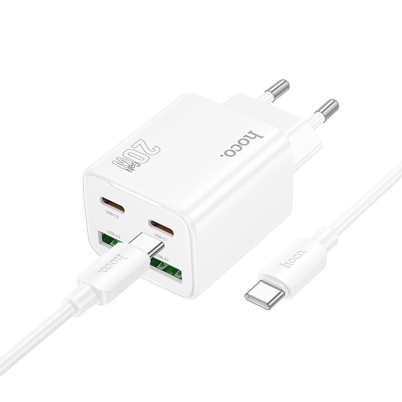 Мережевий зарядний пристрій Hoco N55 Fundador PD20W+QC3.0 (2USB-A/2C) + кабель Type-C to Type-C - Зображення 2