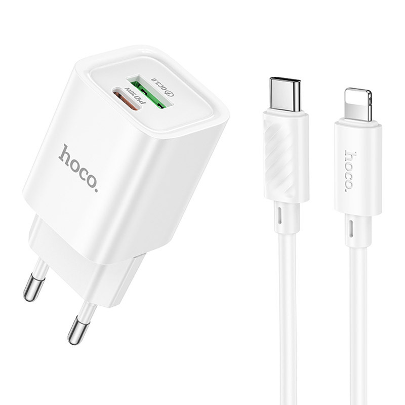 Мережевий зарядний пристрій Hoco C149A Charm PD30W+QC3.0 (1USB-A/1C) + кабель Type-C to Lightning
