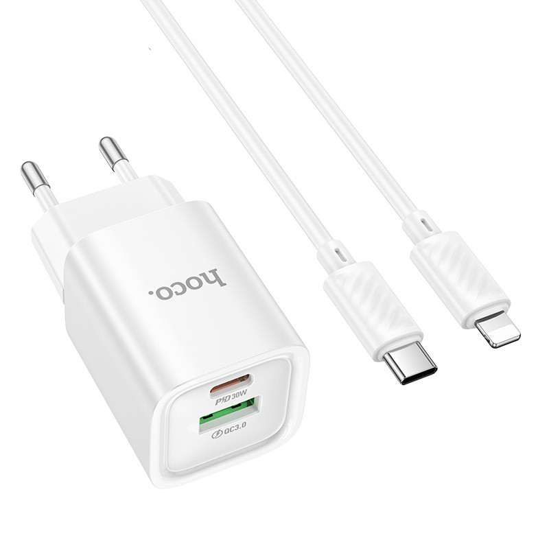 Мережевий зарядний пристрій Hoco C149A Charm PD30W+QC3.0 (1USB-A/1C) + кабель Type-C to Lightning - Зображення 2
