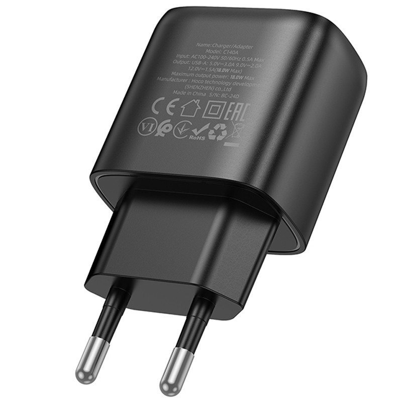 Мережевий зарядний пристрій Hoco C140A Smart QC3.0 18W (1USB-A) - Зображення 4