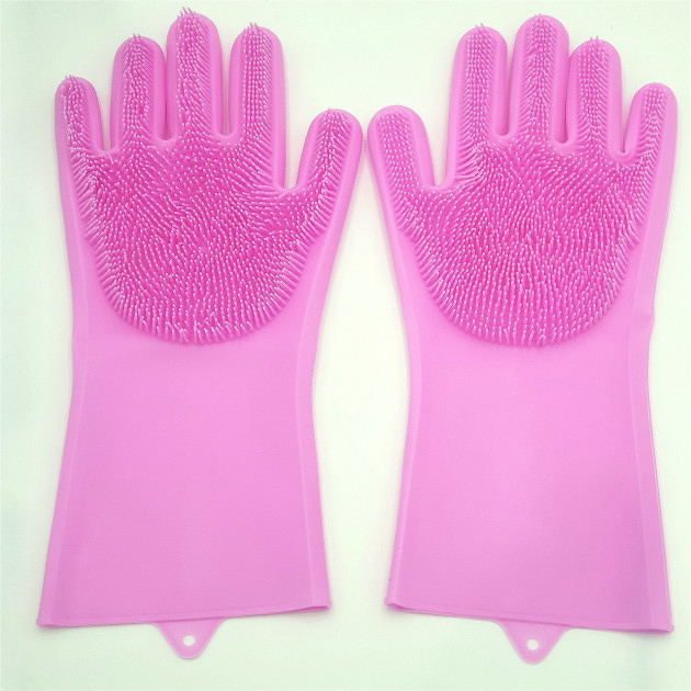 Силіконові рукавички Magic Silicone Gloves Pink для прибирання, чистки, миття посуду, колір рожевий - Зображення 5