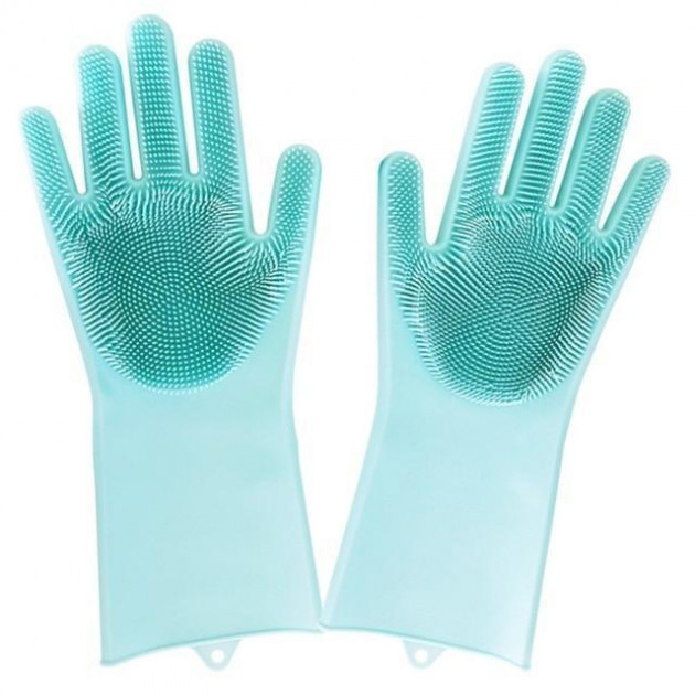 Силіконові рукавички Magic Silicone Gloves для прибирання чистки миття посуду для будинку колір бірюзовий