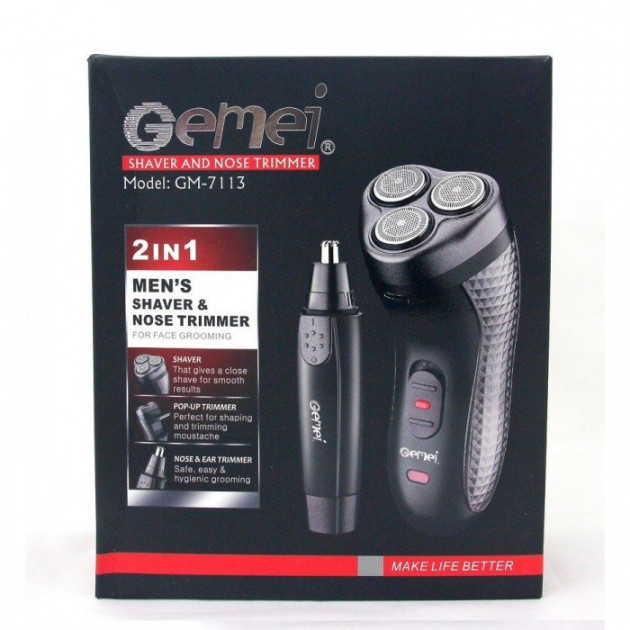 Триммер для стрижки бороды триммер для носа, электробритва 3 в 1 GEMEI GM-7113, Триммер беспроводной - Зображення 11