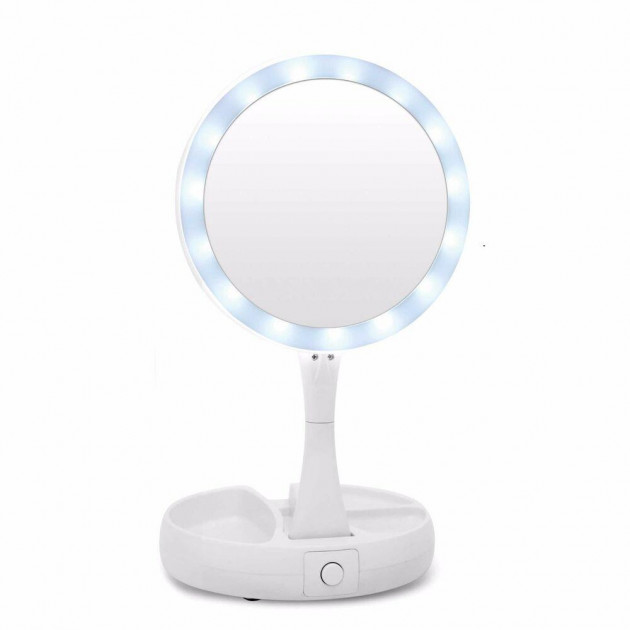 Складное зеркало для макияжа с Led подсветкой круглое увеличительное 10x My Fold Away Mirror. Цвет: белый - Зображення 4