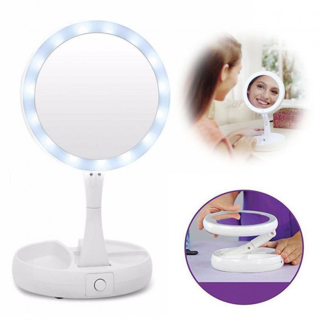 Складное зеркало для макияжа с Led подсветкой круглое увеличительное 10x My Fold Away Mirror. Цвет: белый - Зображення 13