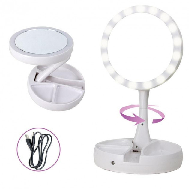 Складное зеркало для макияжа с Led подсветкой круглое увеличительное 10x My Fold Away Mirror. Цвет: белый - Зображення 3