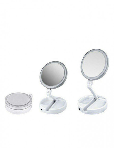 Складное зеркало для макияжа с Led подсветкой круглое увеличительное 10x My Fold Away Mirror. Цвет: белый - Зображення 14