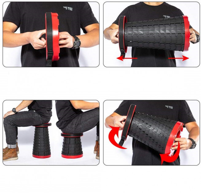 Раскладной стул, складной табурет Retractable Stool. Цвет: красный - Зображення 4
