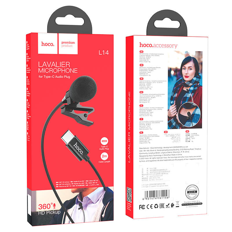 Мікрофон петличний Hoco L14 Type-C (2m) - Зображення 6