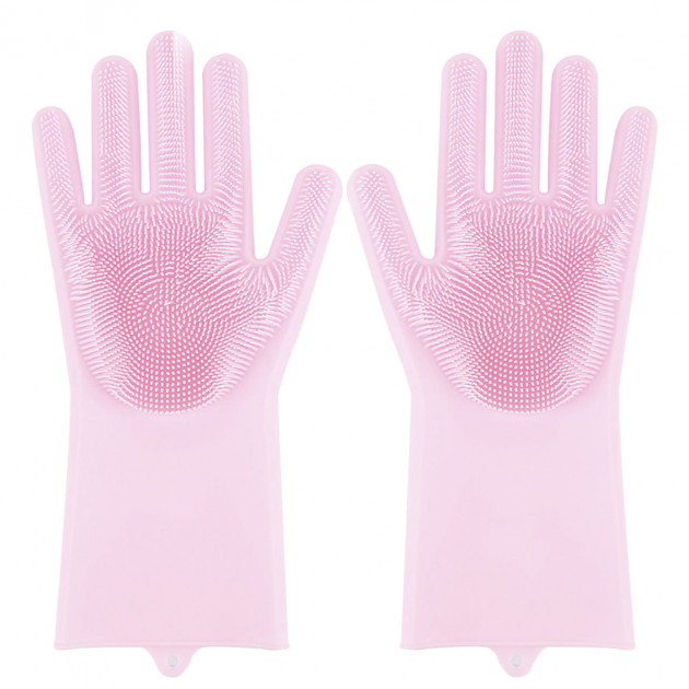 Силіконові рукавички Magic Silicone Gloves Pink для прибирання, чистки, миття посуду, колір рожевий