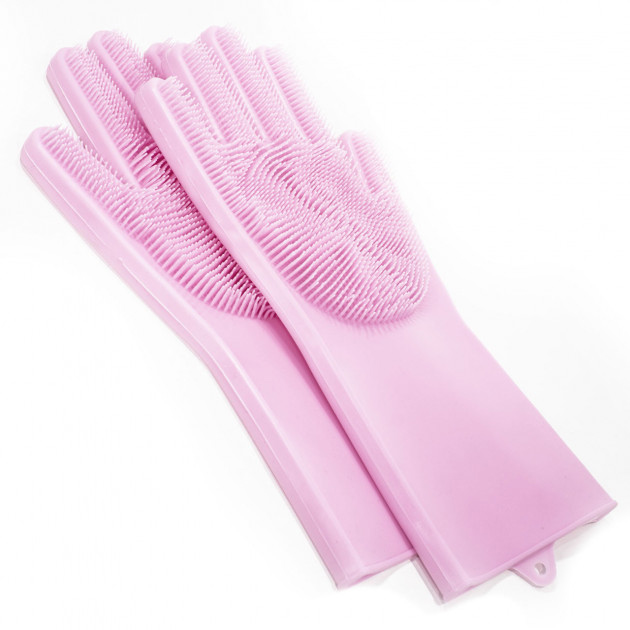 Силіконові рукавички Magic Silicone Gloves Pink для прибирання, чистки, миття посуду, колір рожевий - Зображення 4