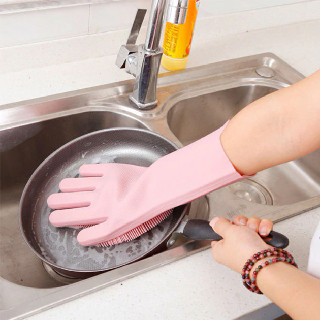 Силіконові рукавички Magic Silicone Gloves Pink для прибирання, чистки, миття посуду, колір рожевий - Зображення 2