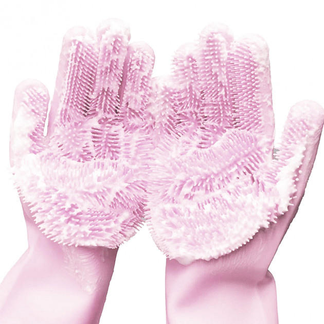 Силіконові рукавички Magic Silicone Gloves Pink для прибирання, чистки, миття посуду, колір рожевий - Зображення 6
