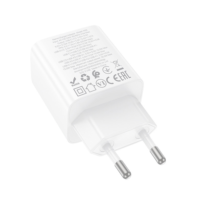 Мережевий зарядний пристрій Hoco N55 Fundador PD20W+QC3.0 (2USB-A/2C) - Зображення 3