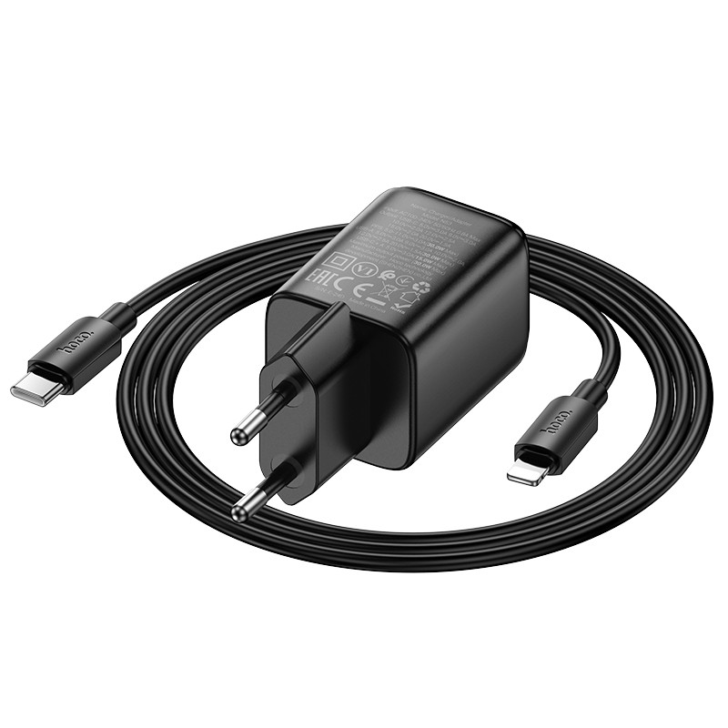 Мережевий зарядний пристрій Hoco N53 Monsoon PD30W+QC3.0 (1USB-A/1C) + кабель Type-C to Lightning - Зображення 3