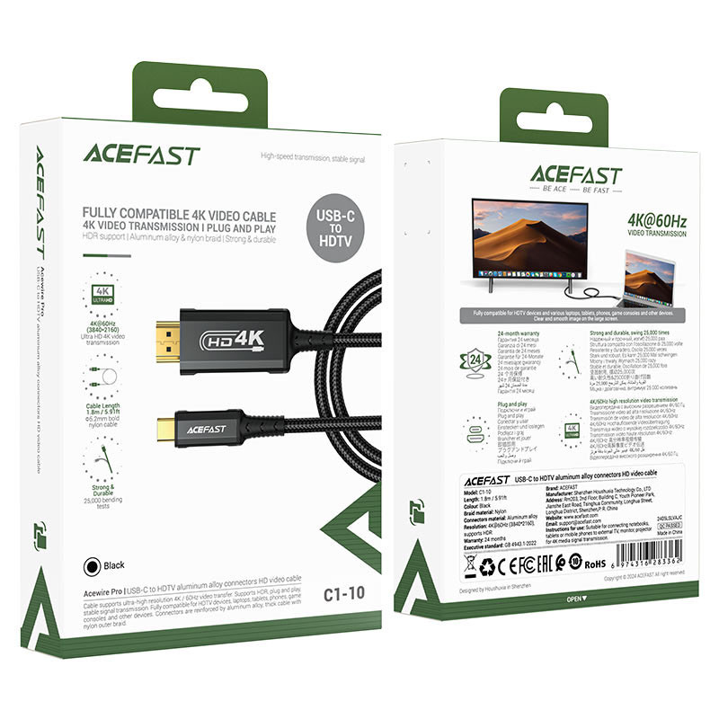 Дата кабель Acefast C1-10 USB-C to HDTV (1.8m) - Зображення 2