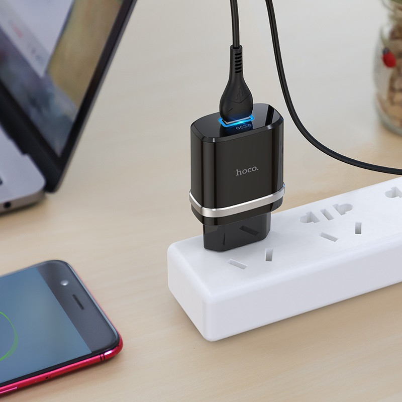 Мережевий зарядний пристрій Hoco C12Q Smart QC3.0 18W (1USB-A) + кабель USB to MicroUSB - Зображення 5
