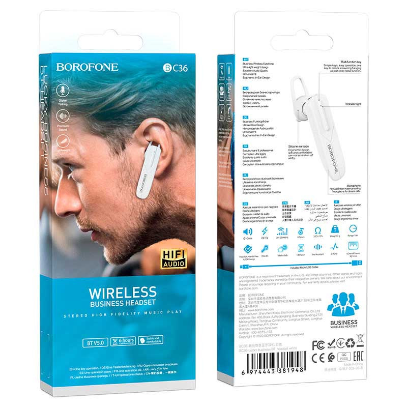 Bluetooth моно-гарнітура Borofone BC36 Lucky - Зображення 4