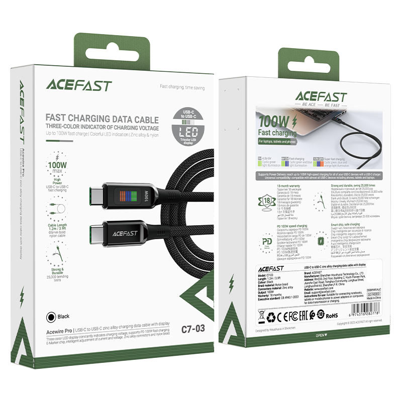 Дата кабель Acefast C7-03 Type-C to Type-C 100W (1.2m) - Зображення 6