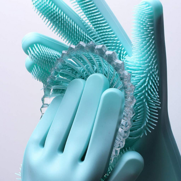 Силіконові рукавички Magic Silicone Gloves для прибирання чистки миття посуду для будинку колір бірюзовий - Зображення 4