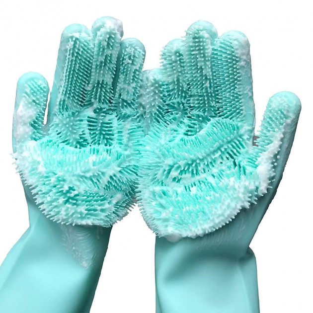 Силіконові рукавички Magic Silicone Gloves для прибирання чистки миття посуду для будинку колір бірюзовий - Зображення 3