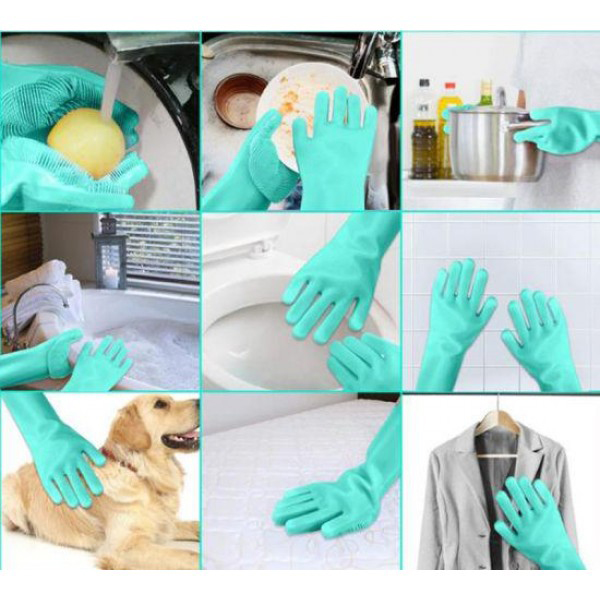 Силіконові рукавички Magic Silicone Gloves для прибирання чистки миття посуду для будинку колір бірюзовий - Зображення 2