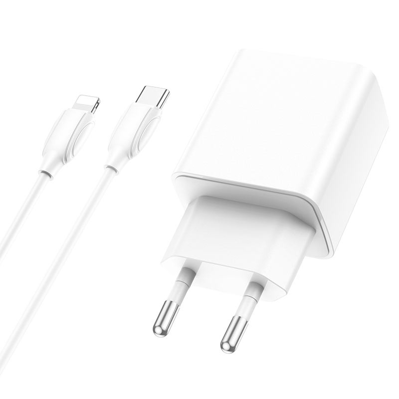 Мережевий зарядний пристрій Borofone BA67A PD20W+QC3.0 (1USB-A/1C) + кабель Type-C to Lightning