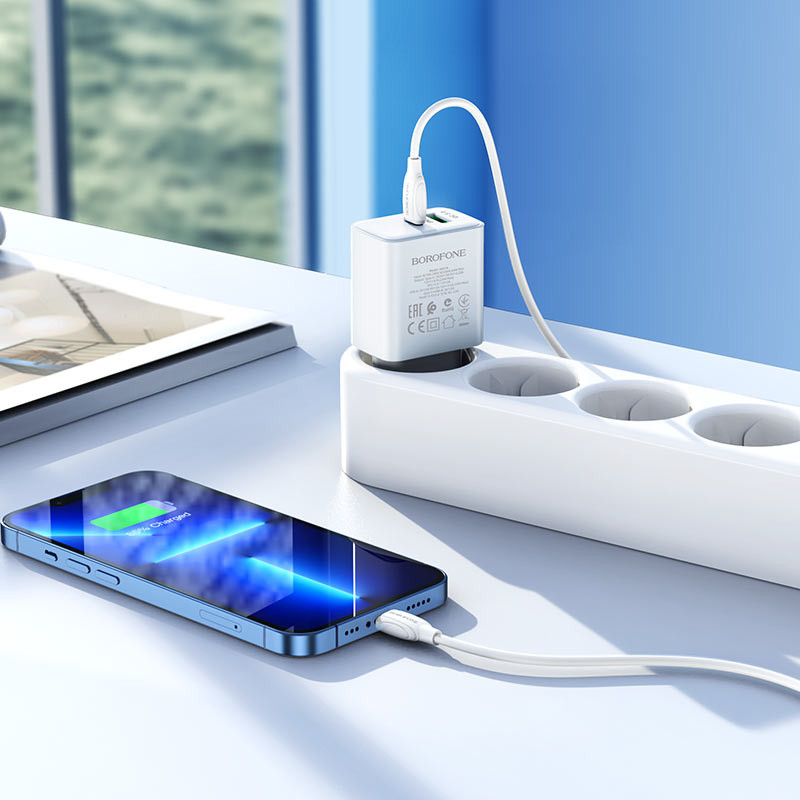 Мережевий зарядний пристрій Borofone BA67A PD20W+QC3.0 (1USB-A/1C) + кабель Type-C to Lightning - Зображення 4