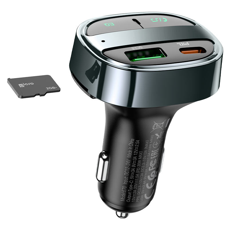 Автомобільний зарядний пристрій FM модулятор Hoco E70 PD30W+QC3.0 (1USB-A/1C)