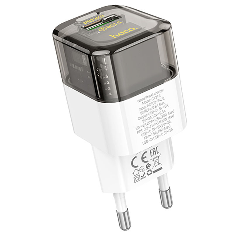 Мережевий зарядний пристрій Hoco C131A Platium PD30W+QC3.0 (1USB-A/1C)