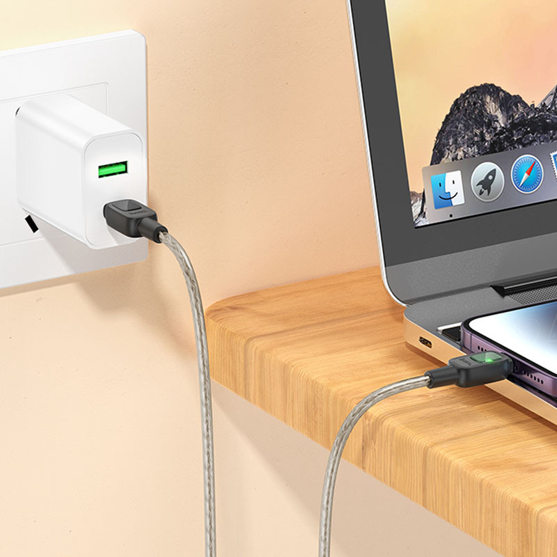 Дата кабель Hoco U124 Stone silicone power-off 60W Type-C to Type-C (1.2m) - Зображення 4
