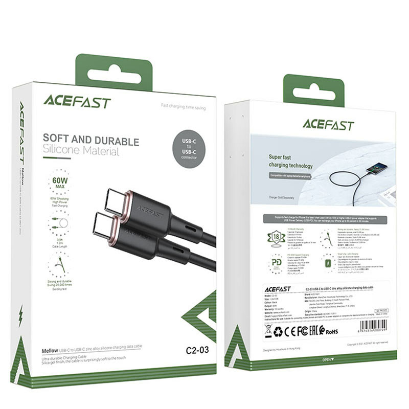 Дата кабель Acefast C2-03 USB-C to USB-C zinc alloy silicone (1.2m) - Зображення 5