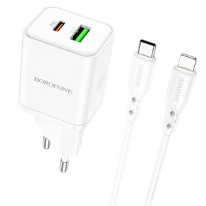 Мережевий зарядний пристрій Borofone BN7 PD20W+QC3.0 (1USB-A/1C) + кабель Type-C to Lightning