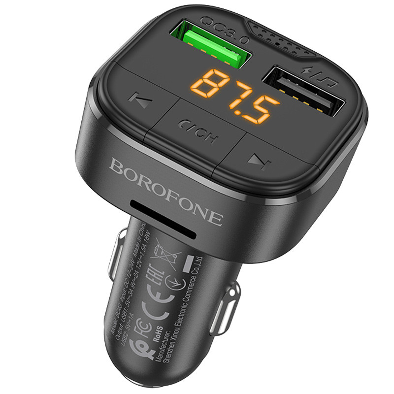 Автомобільний зарядний пристрій FM модулятор Borofone BC43 Flash 18W+QC3.0 (2USB-A)
