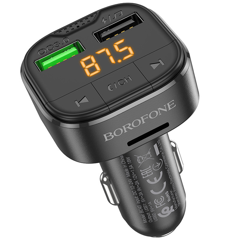 Автомобільний зарядний пристрій FM модулятор Borofone BC43 Flash 18W+QC3.0 (2USB-A) - Зображення 2