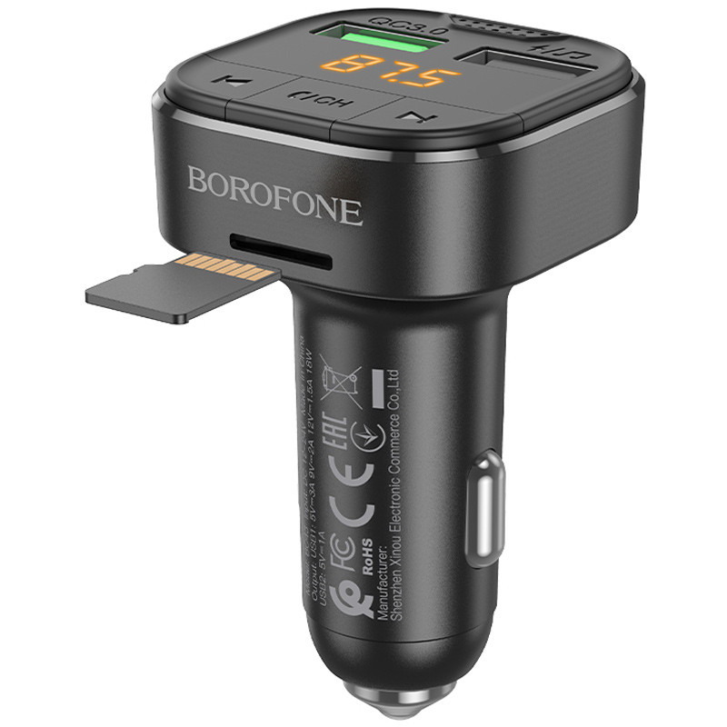 Автомобільний зарядний пристрій FM модулятор Borofone BC43 Flash 18W+QC3.0 (2USB-A) - Зображення 3