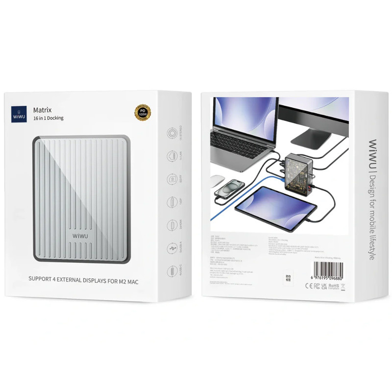 Уцінка Перехідник HUB WIWU Matrix docking station 16in1 W1601 - Зображення 6