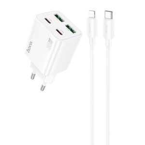 Мережевий зарядний пристрій Hoco N56 Fundador PD30W four-port (2USB-A/2C) + кабель Type-C to Lightning