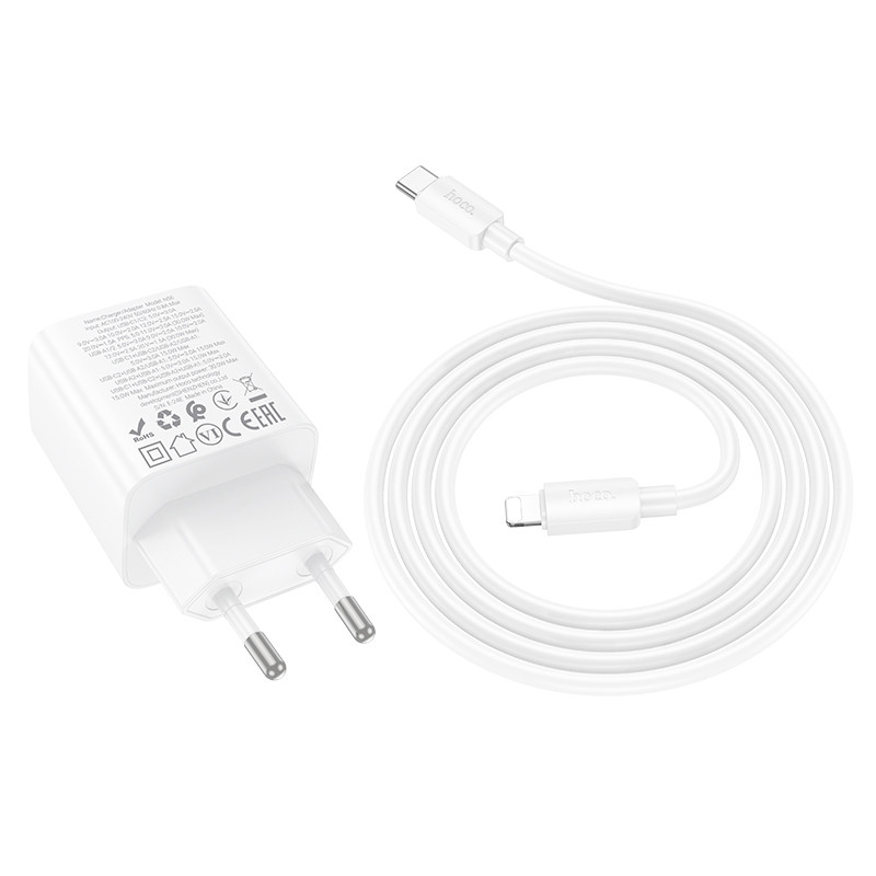 Мережевий зарядний пристрій Hoco N56 Fundador PD30W+QC3.0 (2USB-A/2C) + кабель Type-C to Lightning - Зображення 3