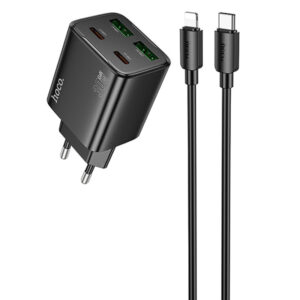 Мережевий зарядний пристрій Hoco N56 Fundador PD30W four-port (2USB-A/2C) + кабель Type-C to Lightning