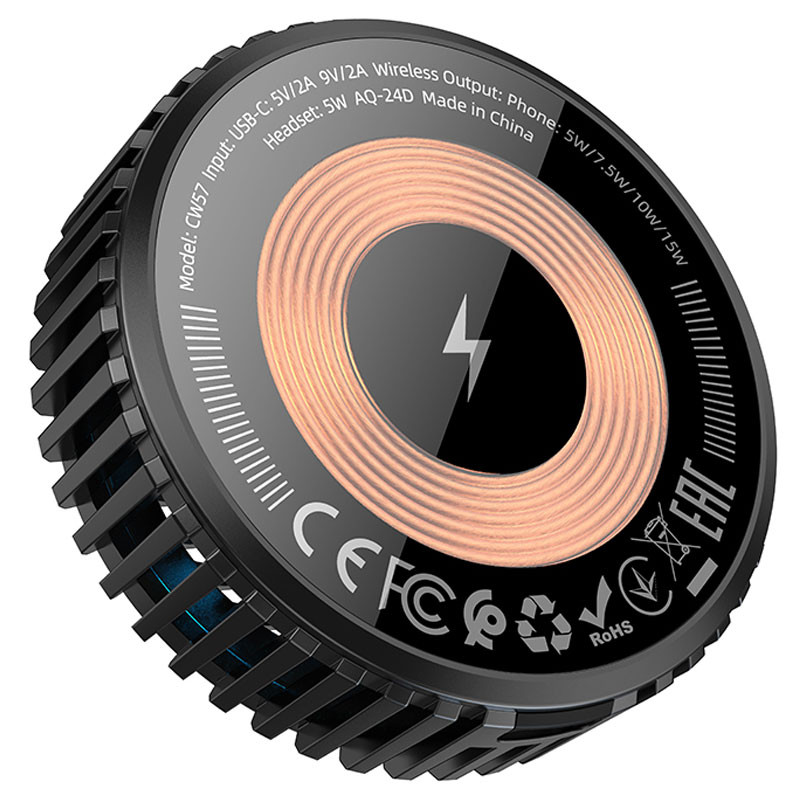 Бездротовий зарядний пристрій Hoco CW57 Air-cooled 15W magnetic wireless fast charger - Зображення 3