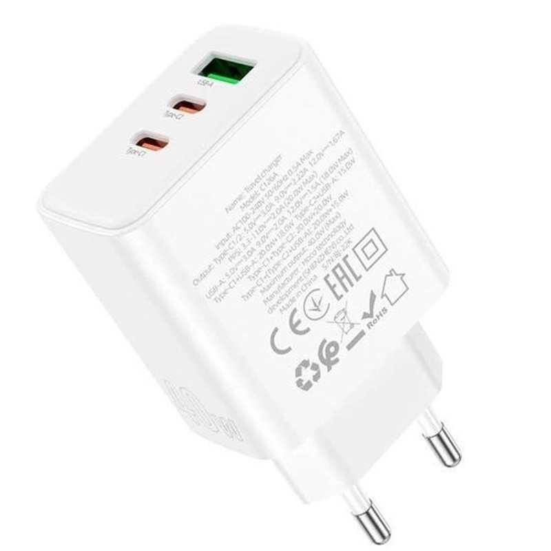 Мережевий зарядний пристрій Hoco C126A PD40W+QC3.0 (1USB/2Type-C) - Зображення 3