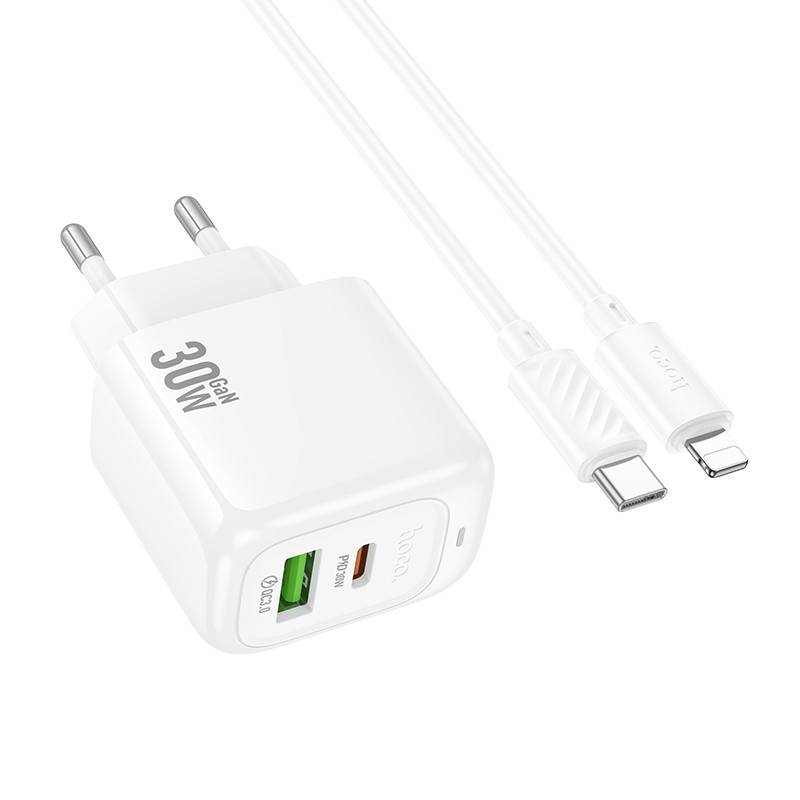 Мережевий зарядний пристрій Hoco CS55A Surplus PD30W+QC3.0 (1USB-A/1C) + кабель Type-C to Lightning - Зображення 4