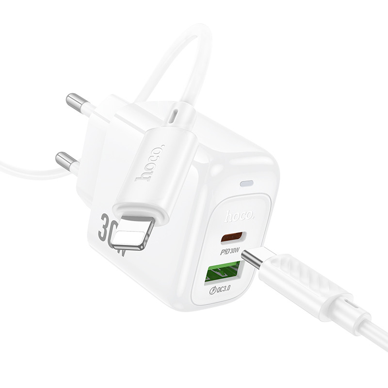 Мережевий зарядний пристрій Hoco CS55A Surplus PD30W+QC3.0 (1USB-A/1C) + кабель Type-C to Lightning - Зображення 5